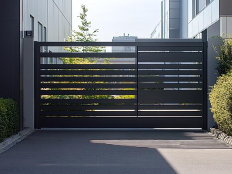 Residential driveway with automatic gate equipped with safety sensors for gates
