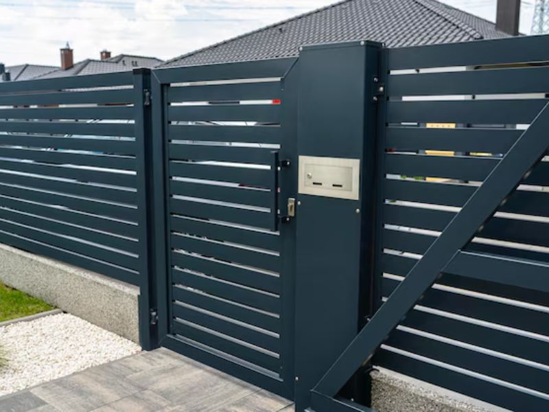 Automatic sliding gate equipped with dual-beam safety sensors for gates