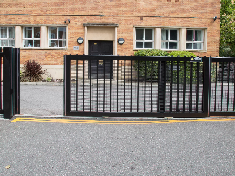 Weatherproof sliding gate access control housing with keypad and card reader