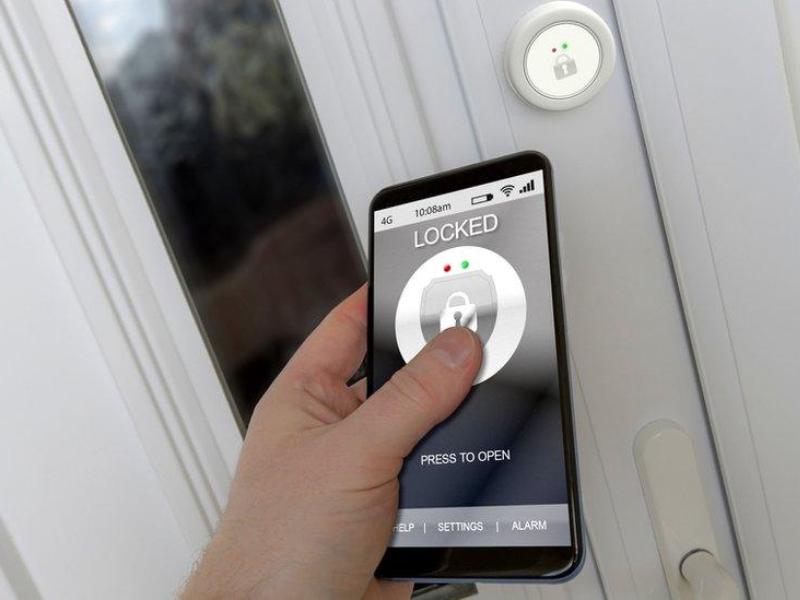 User unlocking front door remotely through Smart Door Automation IoT mobile app