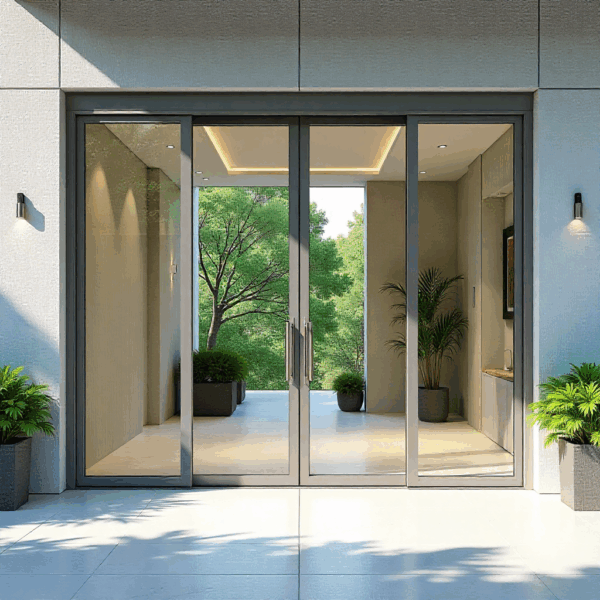 Smart home interior with modern Automatic Sliding Door installation.