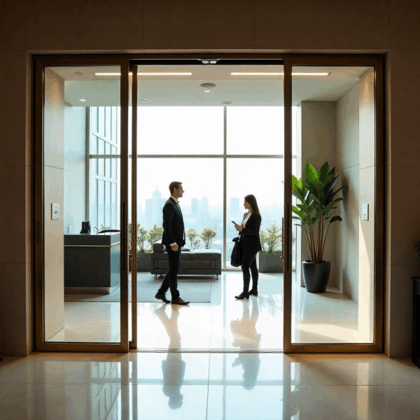 Safety sensors preventing an Automatic Sliding Door from closing on a person.