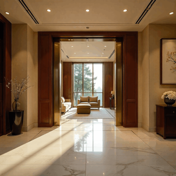 Technician cleaning track components of an Automatic Sliding Door to improve performance.