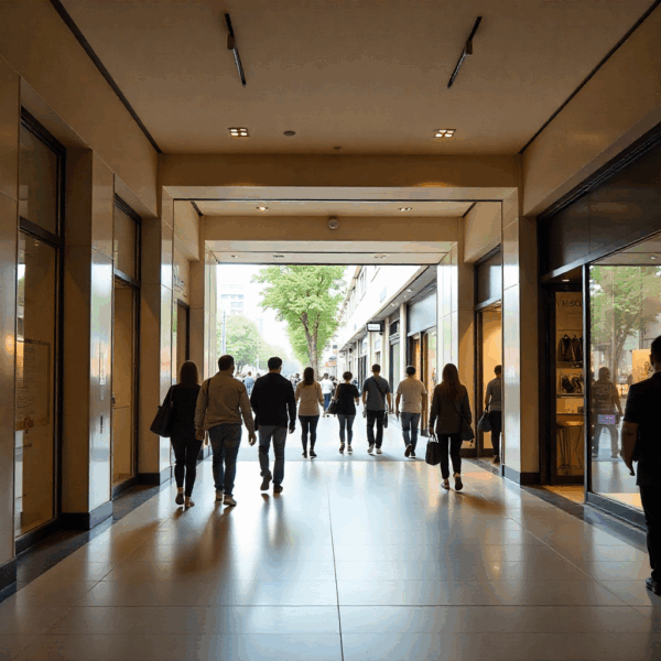Modern commercial entrance featuring an Automatic Sliding Door with glass panels and aluminum frame.