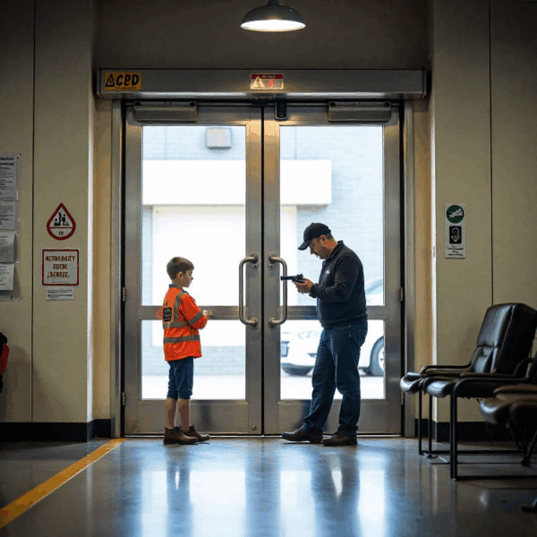 Motion sensor activating an Automatic Swing Door Opener.
