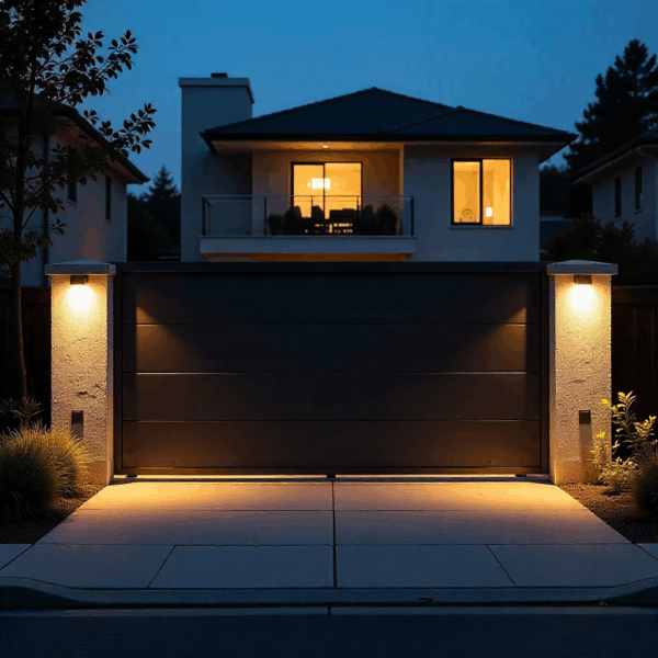 Advanced sliding gate automation system installed at a contemporary home, showcasing the smooth sliding mechanism and modern security features