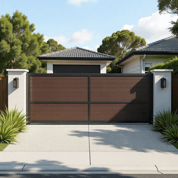 Swing Gate Automation setup with safety sensors installed along the driveway.