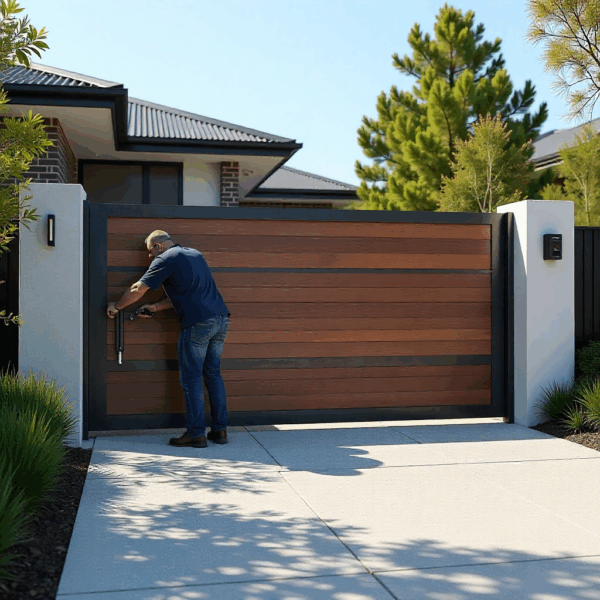 Electrician wiring the control board for Swing Gate Automation.