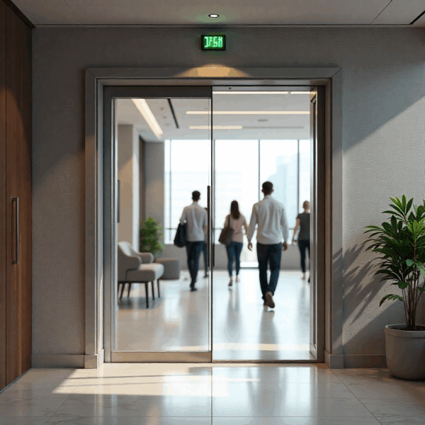 Automatic Swing Door Opener in a corporate lobby, offering smooth and safe entry for staff and visitors in a business environment