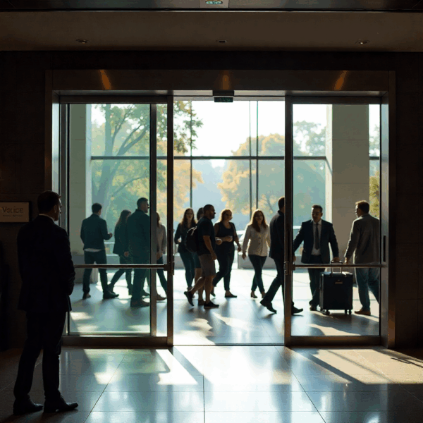 Automatic sliding door with compliant infrared safety beams installed according to Australian standards.