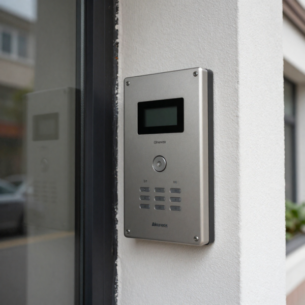 Akuvox 2-Wire IP Intercom Kit installed at a building entrance for secure video access