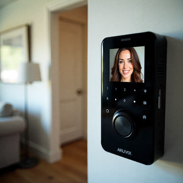 Akuvox indoor monitor showing clear live video from the 2-Wire IP intercom