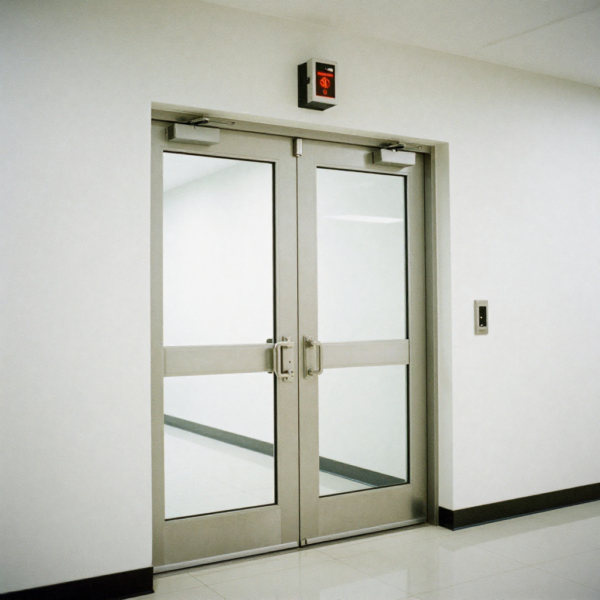 Automatic swing door opener being adjusted for fire-rated door operation