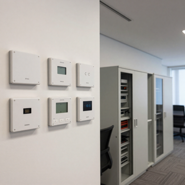 KNX networks segmented into multiple areas and lines inside a commercial electrical room installation