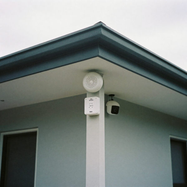Smart home setup showing sensors used to Automate Siren Alerts with an outdoor security siren.