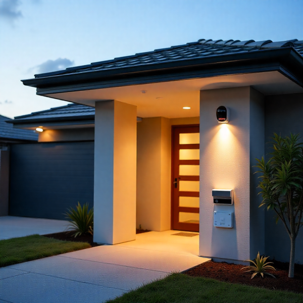 Outdoor patio wall with Vision Z-Wave Outdoor Siren connected to Z-Wave automation.