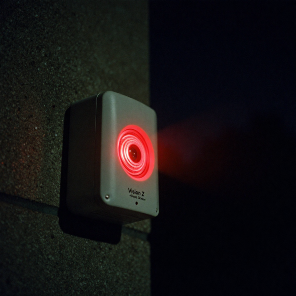 Night scene of Vision Z-Wave Outdoor Siren activated by motion detection.