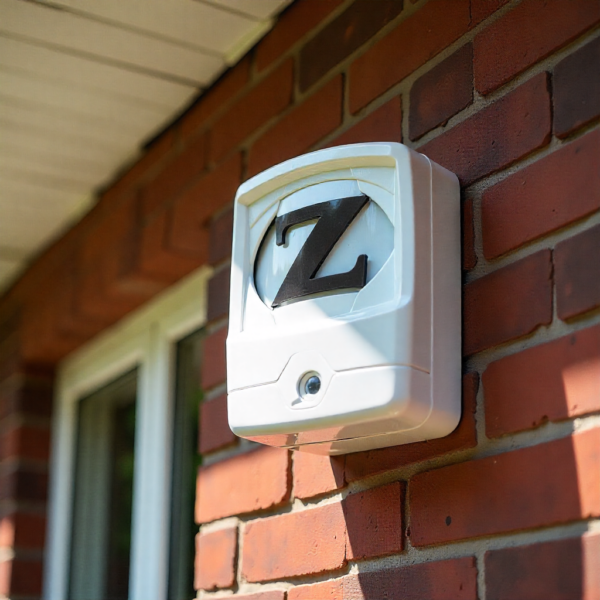 Vision Z-Wave Outdoor Siren installed above reach on a house façade to prevent tampering or theft