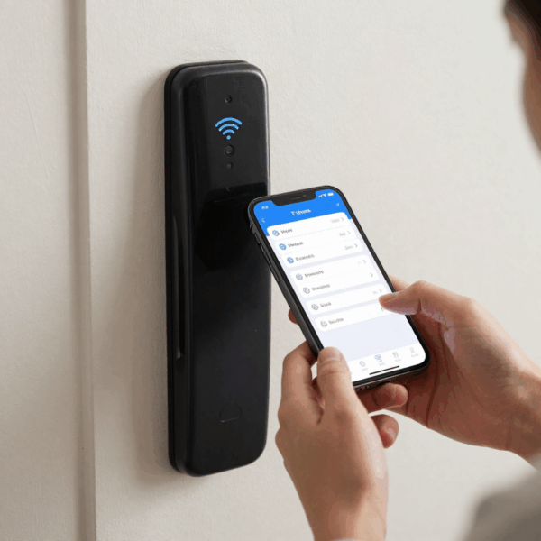 Smart hub interface displaying lock status and access logs from multiple access control systems.