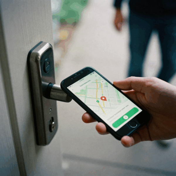 Homeowner adjusting automation rules for access control systems on a touchscreen panel.