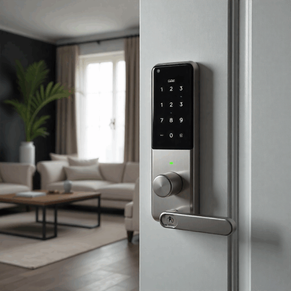 User managing access control systems through a central smart home dashboard.