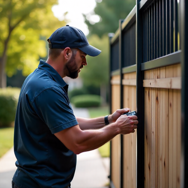 Commercial gate protected by safety sensors for gates with infrared beam alignment.