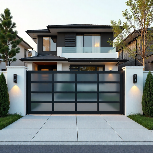 Residential automatic gate secured with aligned safety sensors for gates.
