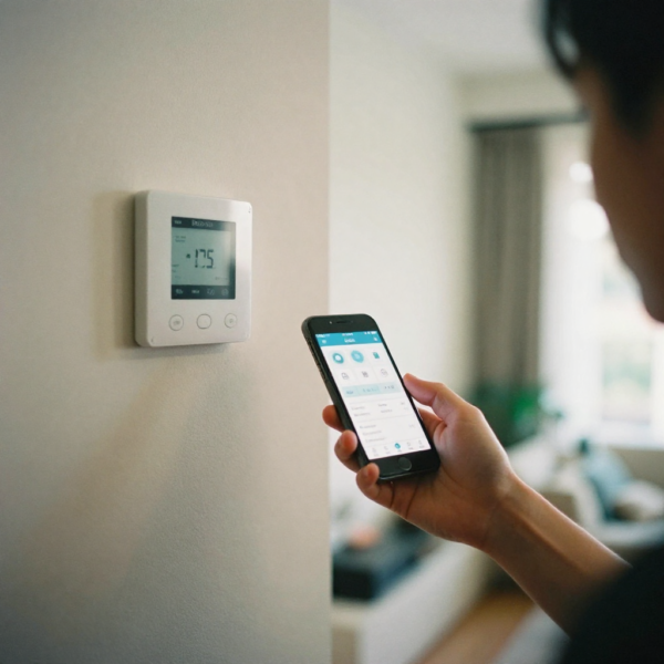 Smart home automation energy monitoring dashboard showing real-time electricity usage and summer efficiency data