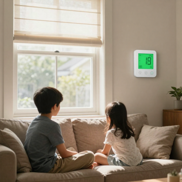 Smart home automation thermostat displaying energy-saving summer settings as part of smart automation solutions for efficient cooling