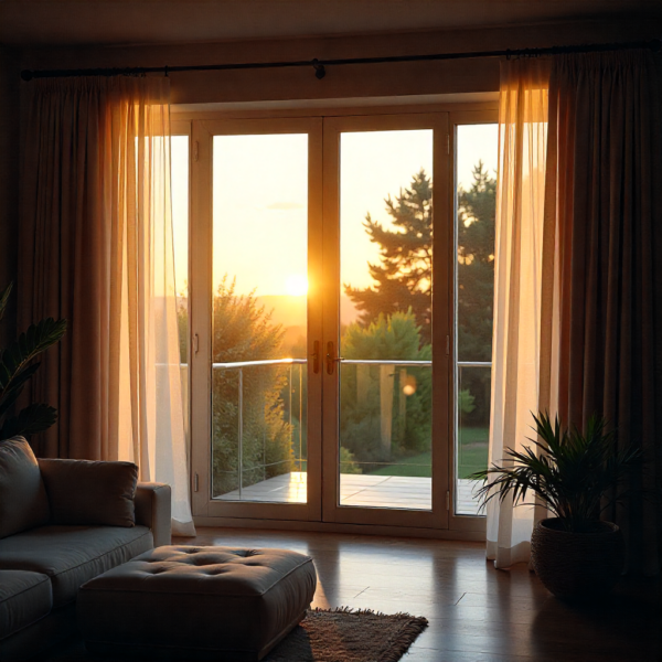 Smart window control system coordinating motorised windows and motorised blinds in a modern smart home interior