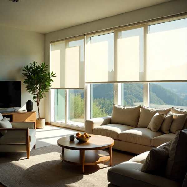 Family home using a smart window control system with motorised windows and motorised blinds for daily comfort