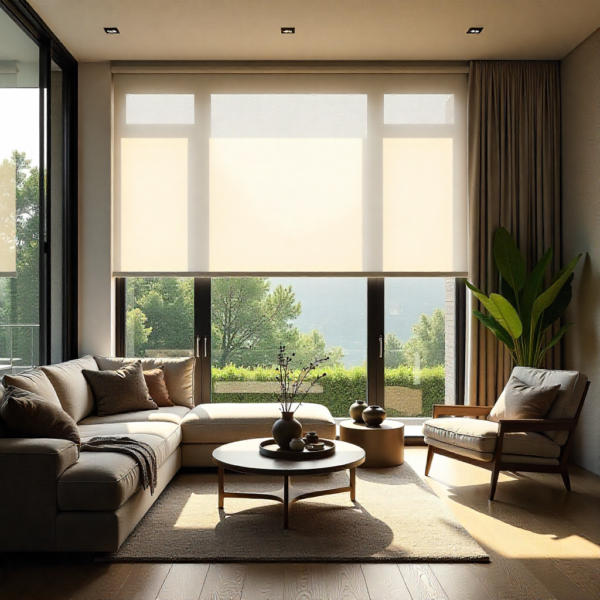 Smart window control system comparing motorised windows for ventilation and motorised blinds for solar control