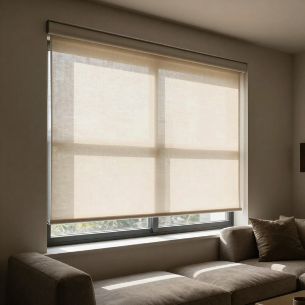 Motorised blinds adjusting to sunlight using a smart window control system to reduce heat and glare