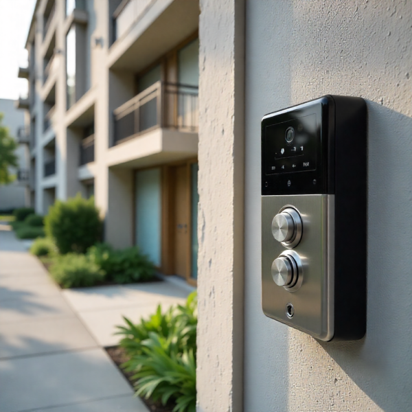 Akuvox 2-Wire IP Intercom Kit allowing resident to answer video call from visitor