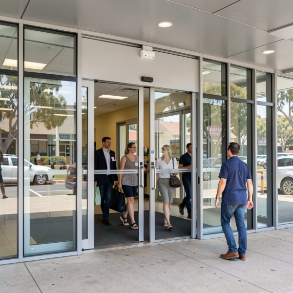 Automatic sliding door integrated with building fire alarm system