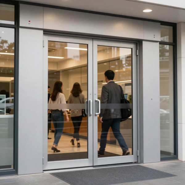 Automatic sliding door providing safe entry for public buildings