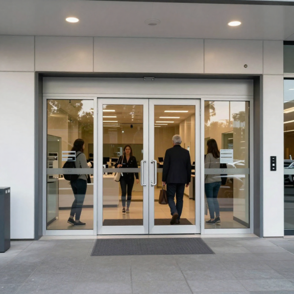 Automatic sliding door installed at modern Australian home entrance