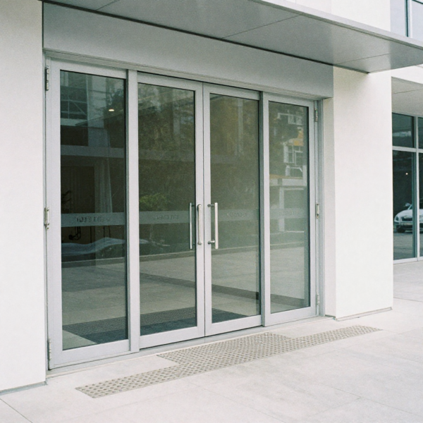 Automatic sliding door system installed above doorway