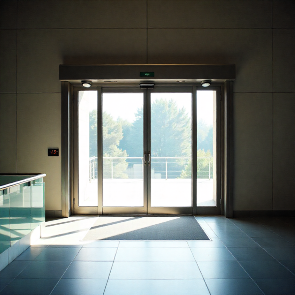 Automatic sliding door replacing swing door for improved accessibility