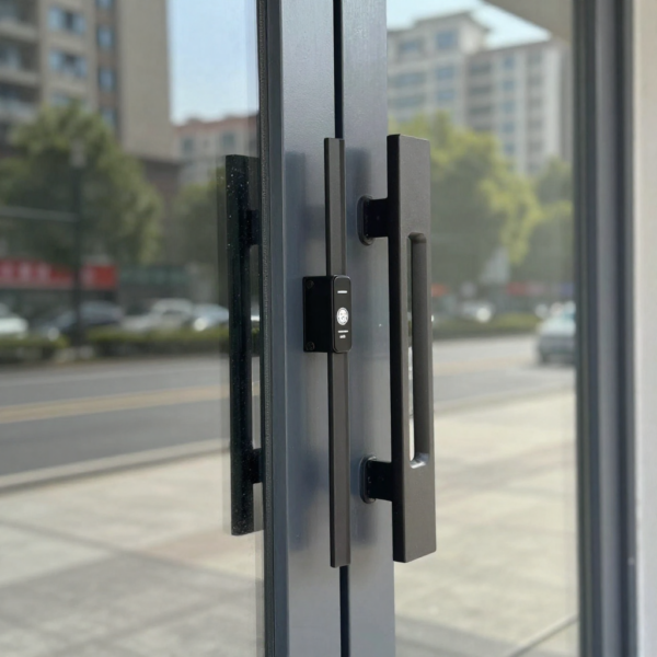 Technician inspecting automatic swing door opener for overheating prevention