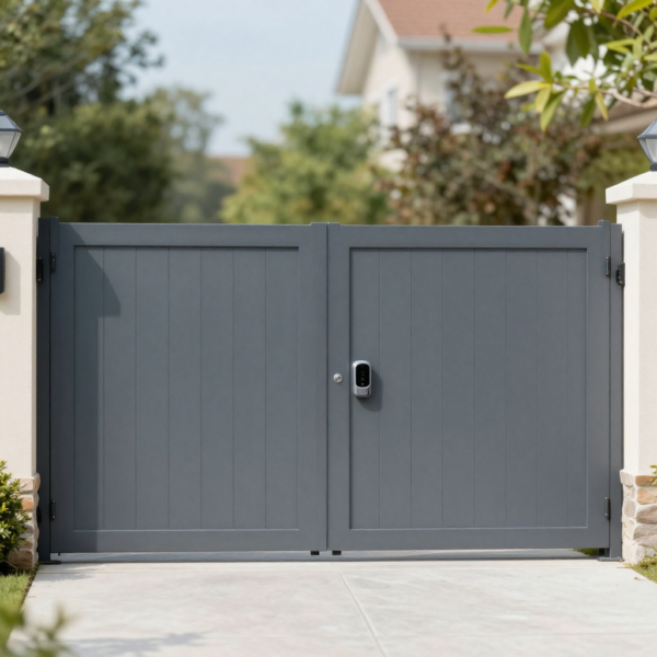Gate safety sensors installed on an automatic sliding gate to prevent accidents.