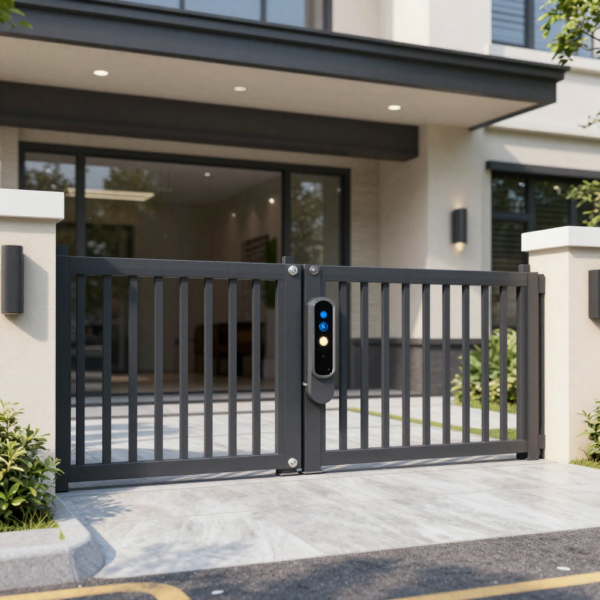 Automatic gate protected by safety sensors for gates using photoelectric beam detection.
