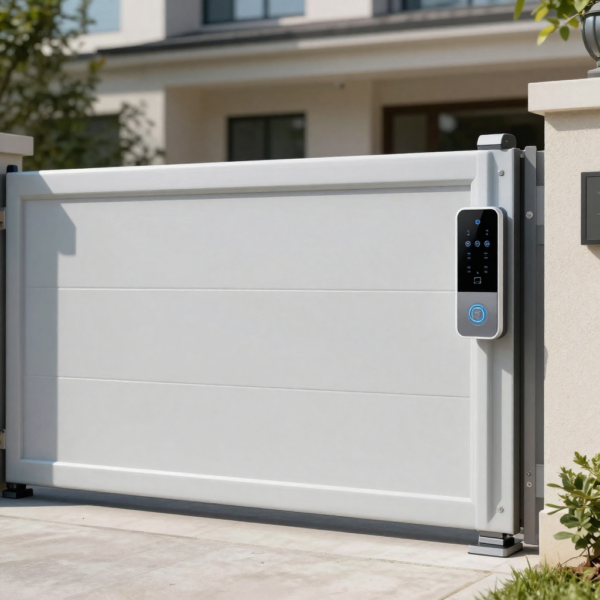 Safety sensors for gates installed at a commercial property entrance for pedestrian protection.