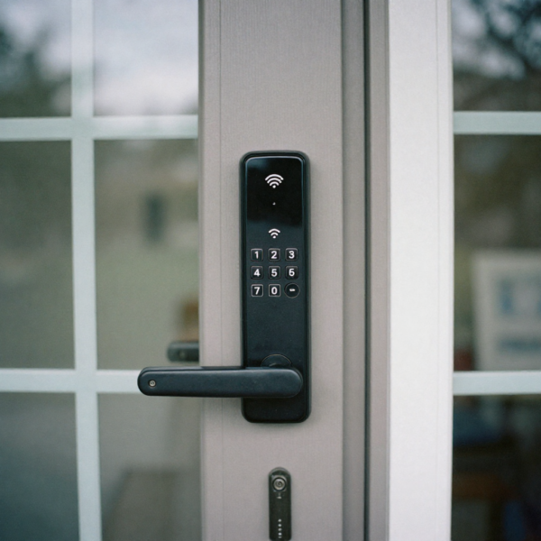 Smart lock showing encrypted digital communication concept