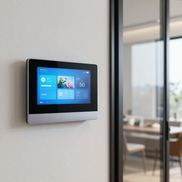 Smart window control system displaying window status and weather data