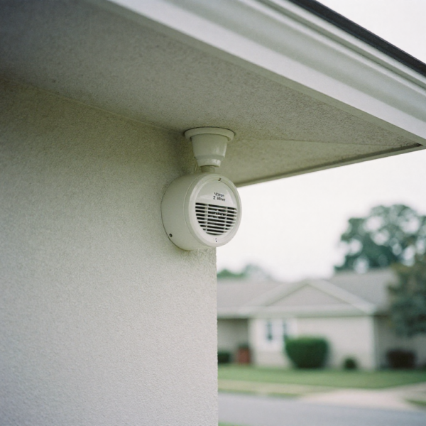 Vision Z-Wave Outdoor Siren installed on exterior wall of residential home