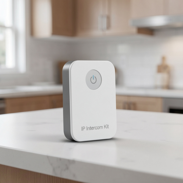 2-Wire IP Intercom Kit connected through two-wire cabling in a retrofit building