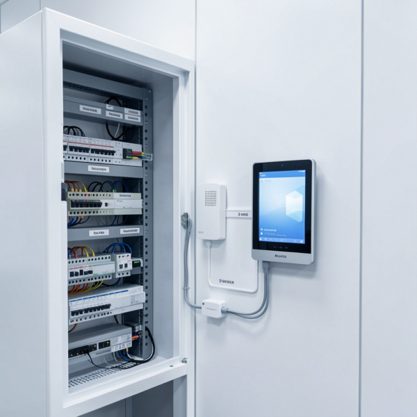 Modern IP door station connected to Akuvox 2-Wire IP Intercom Kit system