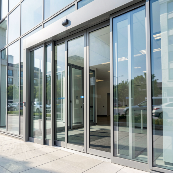 Automatic sliding door glass entrance system