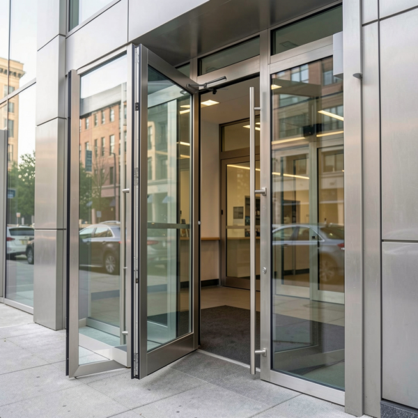 Automatic Swing Door Opener installed at a commercial building entrance